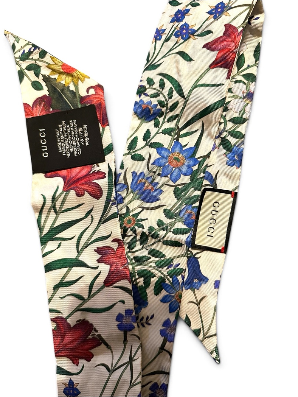 Gucci Flora Floral Print Silk Neck Bow Scarf - Picture 4 of 6